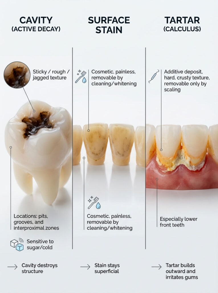 Distinguishing Between Cavity vs Stain and Tartar